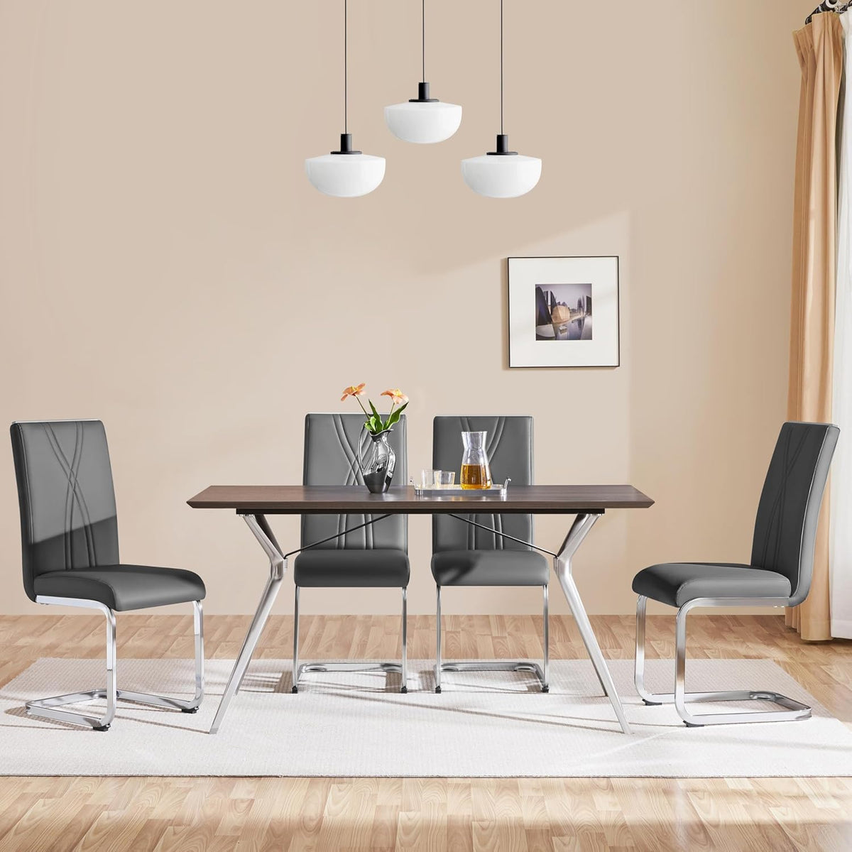 Yaheetech Eetkamerstoelen Set van 2 - Donkergrijs - Kunstleer - 136 kg - Ergonomische Rugleuning - Metalen U-frame