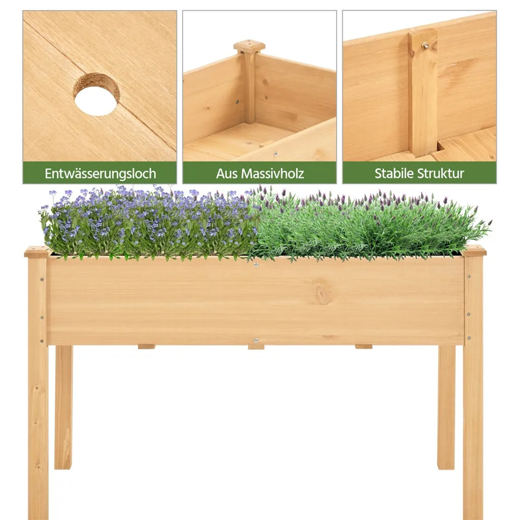 Yaheetech Verhoogde Plantenbak - Houten Moestuinbak - 120,5 x 59 x 76 cm - Lichtbruin