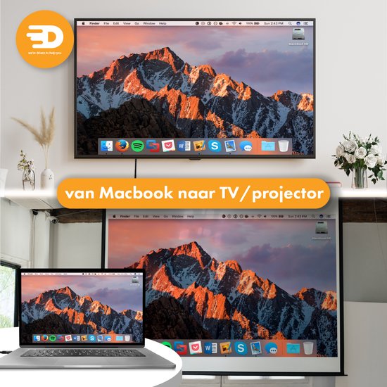 USB C naar Displayport Kabel - 8K 60Hz 4K 120Hz - Thunderbolt 3 - Geschikt Voor Apple / iMac / Macbook (Pro) - 1.8 meter