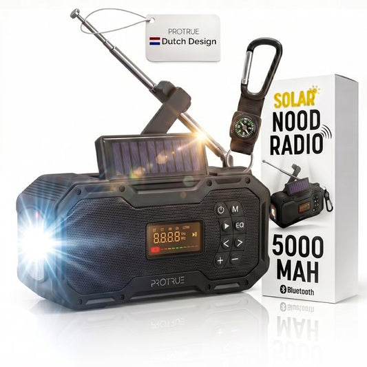 Noodradio Solar Opwindbaar - FM / AM Nood Radio - 5000 mAh Powerbank Zonneenergie - Bouwradio Speaker - Badkamer Radio - Noodpakket