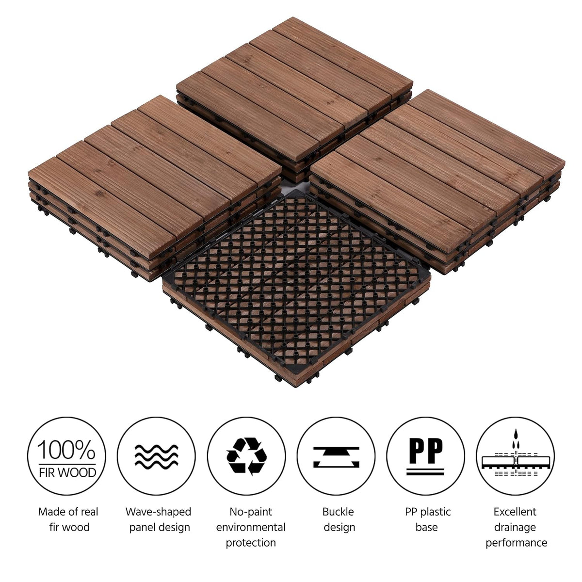 Yaheetech Houten Vlondertegels 30x30 cm – Sfeervol Bruin – Sparrenhout en Polypropyleen