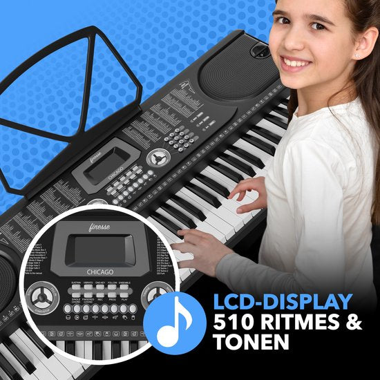 Finesse Keyboard Piano - Statief & Accessoires - 61 Keys - Digitale Piano - Elektrische Piano - Kind
