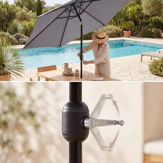 Tristar Stokparasol - 300cm Rond - Tuin & Balkon - Kantelbaar - Incl. Beschermhoes - PA-7903 - Donkergrijs