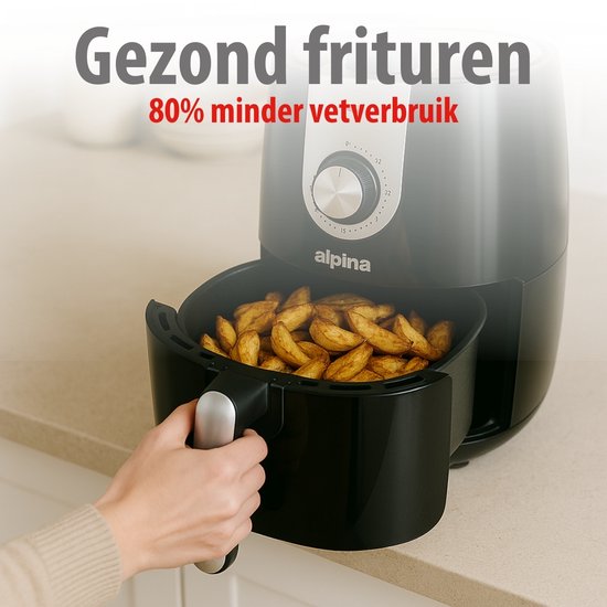 alpina Airfryer 2L - Heteluchtfriteuse 1-4 Personen - Air Fryer met Timer - Instelbare Temperatuur 80 tot 200 Graden - met Timer Functie - Heteluchtoven 900W