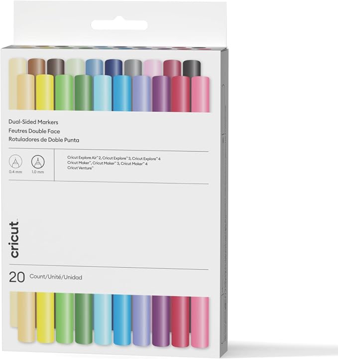 Cricut Dubbelzijdige Markers 20-delig – 0,4 mm Fijne Punt & 1 mm Marker – Multicolor – Voor Explore, Maker & Venture