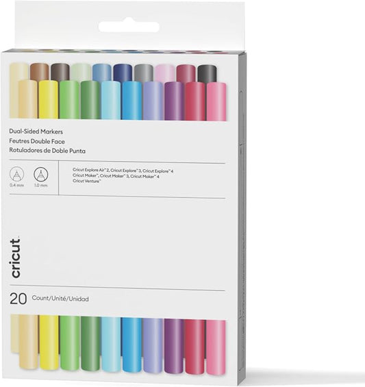 Cricut Dubbelzijdige Markers 20-delig – 0,4 mm Fijne Punt & 1 mm Marker – Multicolor – Voor Explore, Maker & Venture