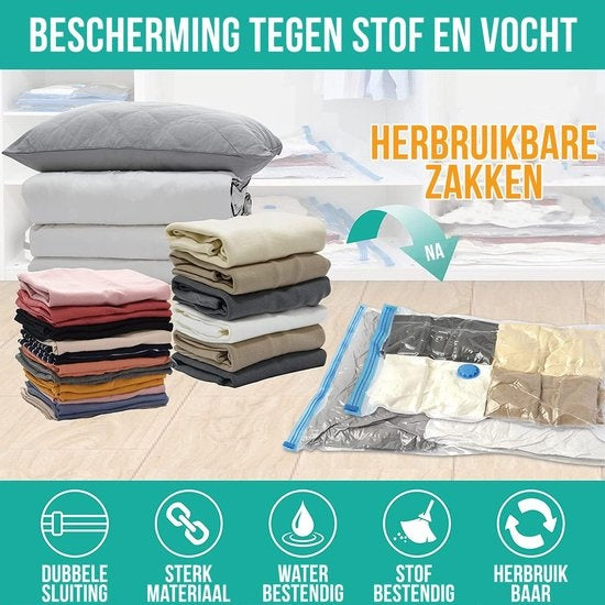 Strex Vacuumzakken Dekbedden & Kleding - 14 Stuks / 4 Maten - Reiszakken / Vacumeerzakken - Incl. Handpomp