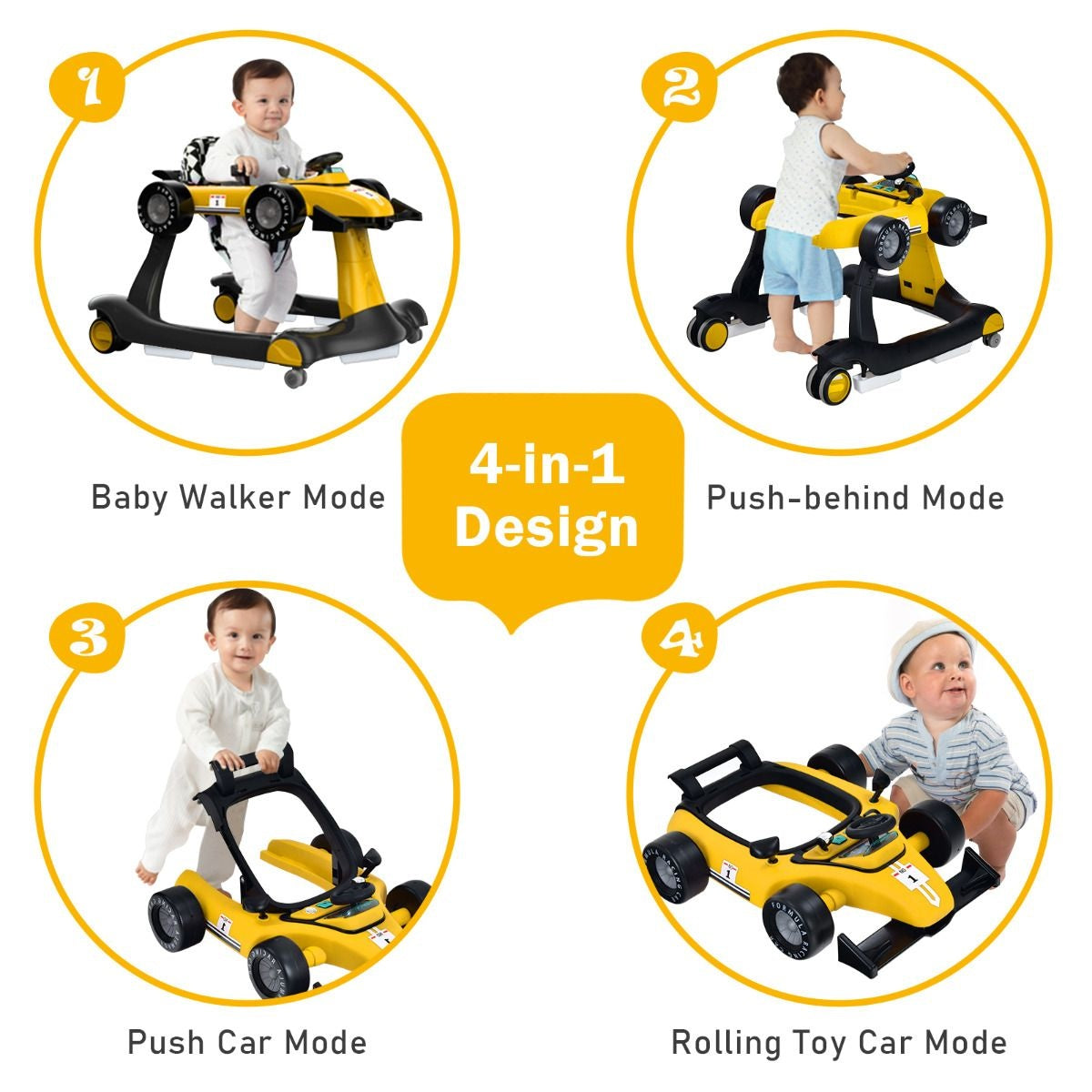 Coast Loopwagen - 4-in-1 - Max. 15 - Geel / Zwart