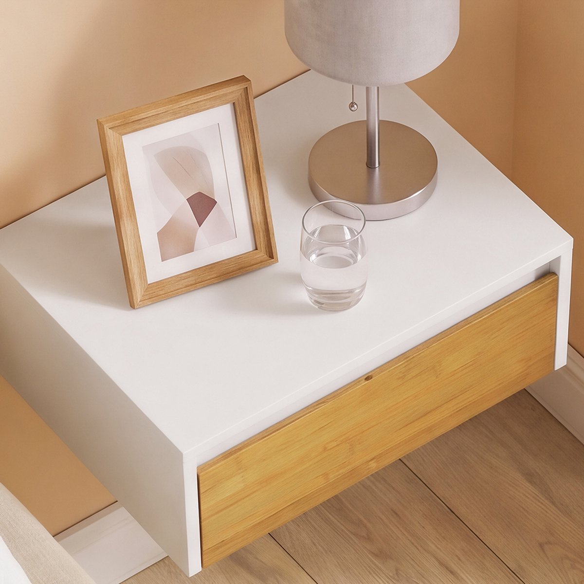 SoBuy Zwevend Nachtkastje met LED-verlichting - 1 Lade - Wit - 29x40x15 cm