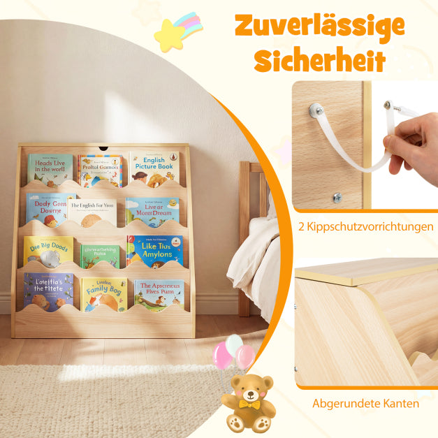 Coast Kinderboekenkast met Verrijdbare Opbergbak – 63 x 49 x 61,5 cm – Naturel