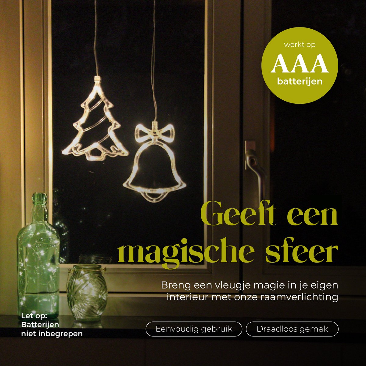 Giftmas LED Hangdecoratie Kerstbel & Kerstboom Warm Wit 14x18,3 cm - Op Batterijen - Raamdecoratie Voor Binnen