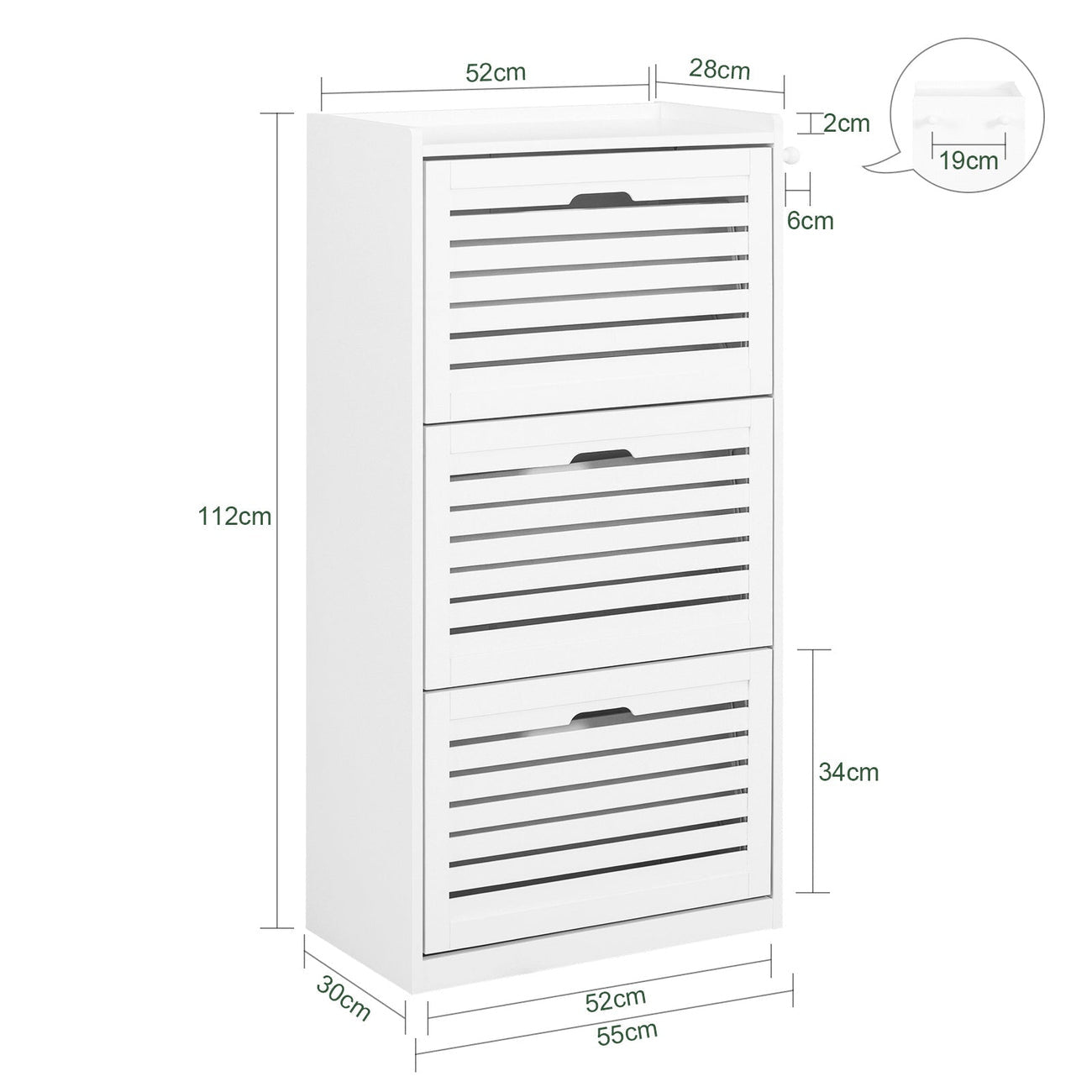 SoBuy FSR119-W Schoenenkast met 3 lades - 55 x 30 x 112 cm - Wit