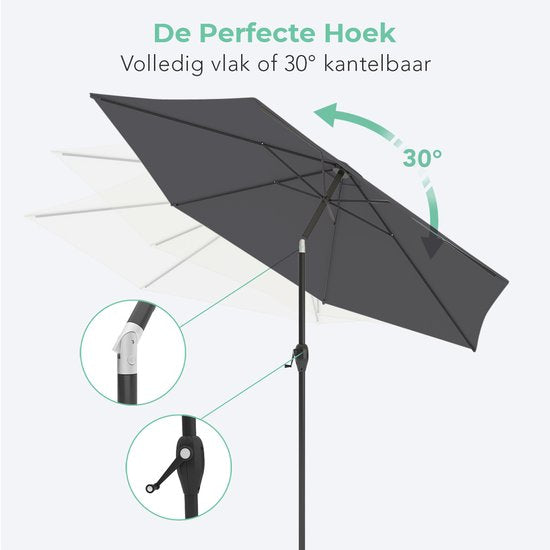 LifeGoods Parasol - Ø270 cm - 30° Kantelbaar - Waterdicht - met Hoes - Donkergrijs