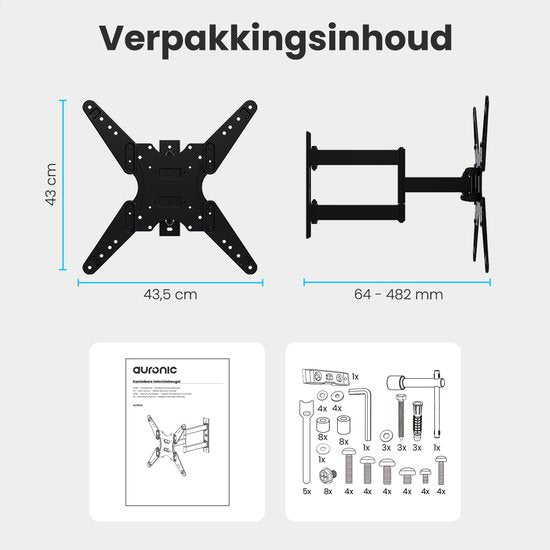 Auronic TV Beugel - 26 t/m 55 inch - TV Muurbeugel - Draaibaar en Kantelbaar - Tot 40 KG - VESA 400mm x 400mm - Voor o.a. 43" & 55" - Zwart