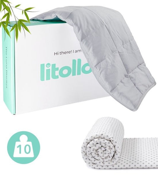 Litollo Verzwaringsdeken 10 kg met buitenhoes sterpatroon - Weighted Blanket - Duurzaam Bamboe Materiaal - Grijs - 150x200cm