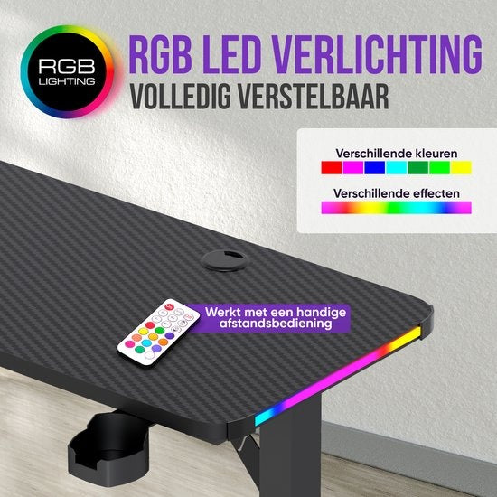 Avalo - Gaming Bureau & L-Vormig Hoekbureau - 160x100x75 cm - Met RGB LED-verlichting - Bekerhouder & Headsethaak - RVS & ABS - Zwart