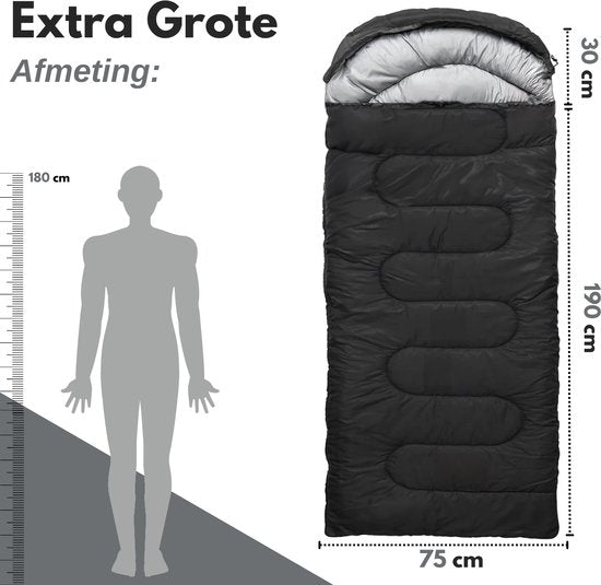 Vertrex Peak Comfort Mummy Slaapzak Extra Warm - Slaapzakken Volwassenen - Kamperen - Zwart