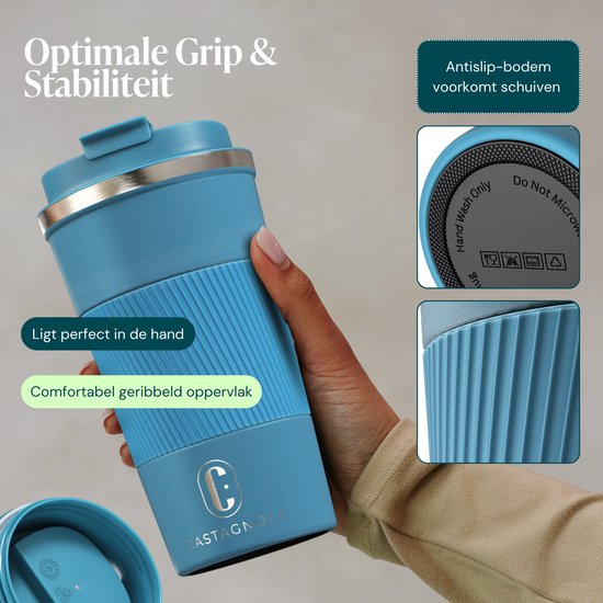 Castagnola Thermosbeker - Koffiebeker To Go - Travel Mug voor Koffie en Thee - Theebeker - 510 ML - RVS - Blauw
