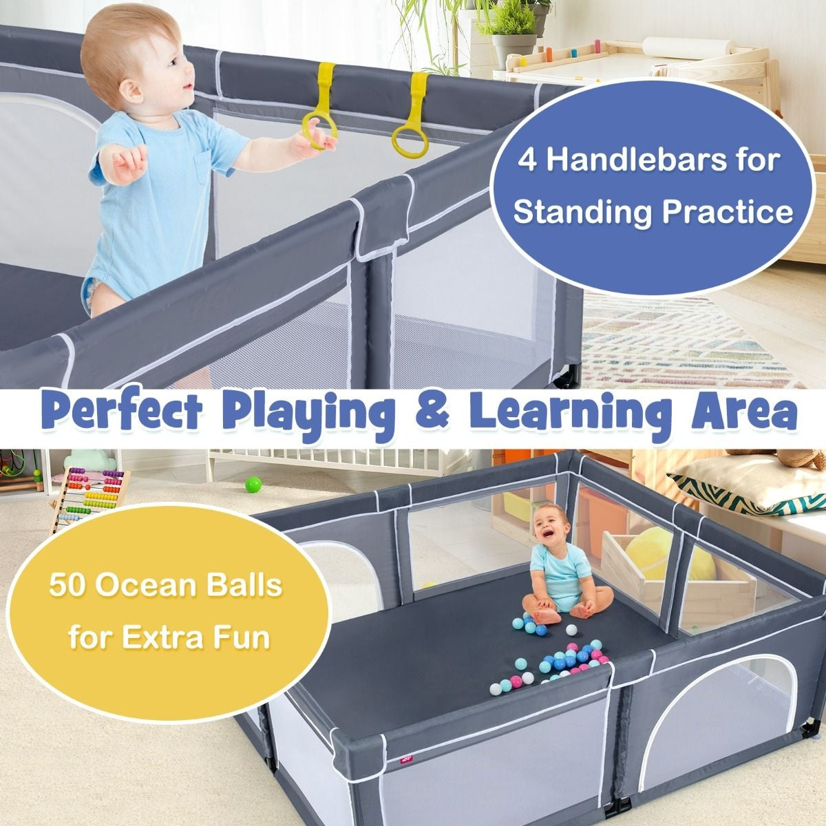 Coast Speelbox Playpen Baby - 206 x 185,5 x 68cm - Donkergrijs
