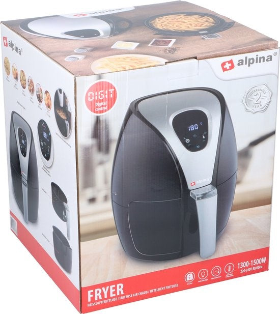 Alpina Hetelucht Friteuse L - 2,4 Liter - 80-200°C - Timer - 1500 Watt - Zwart