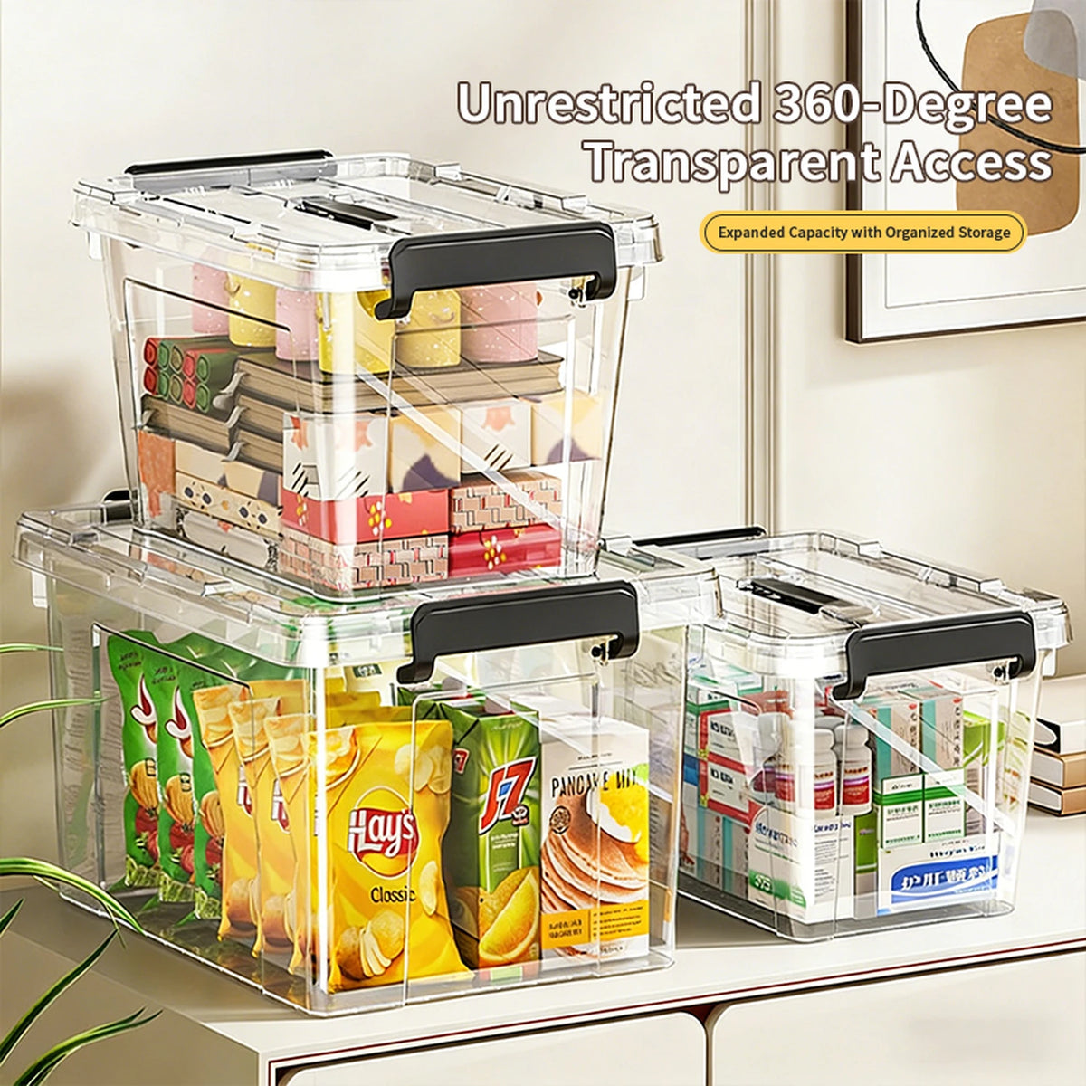 E-Yayun Opbergboxen met Deksel Set van 4 - 51 x 39 x 27 cm - Extra Stevig en Stapelbaar - Transparant
