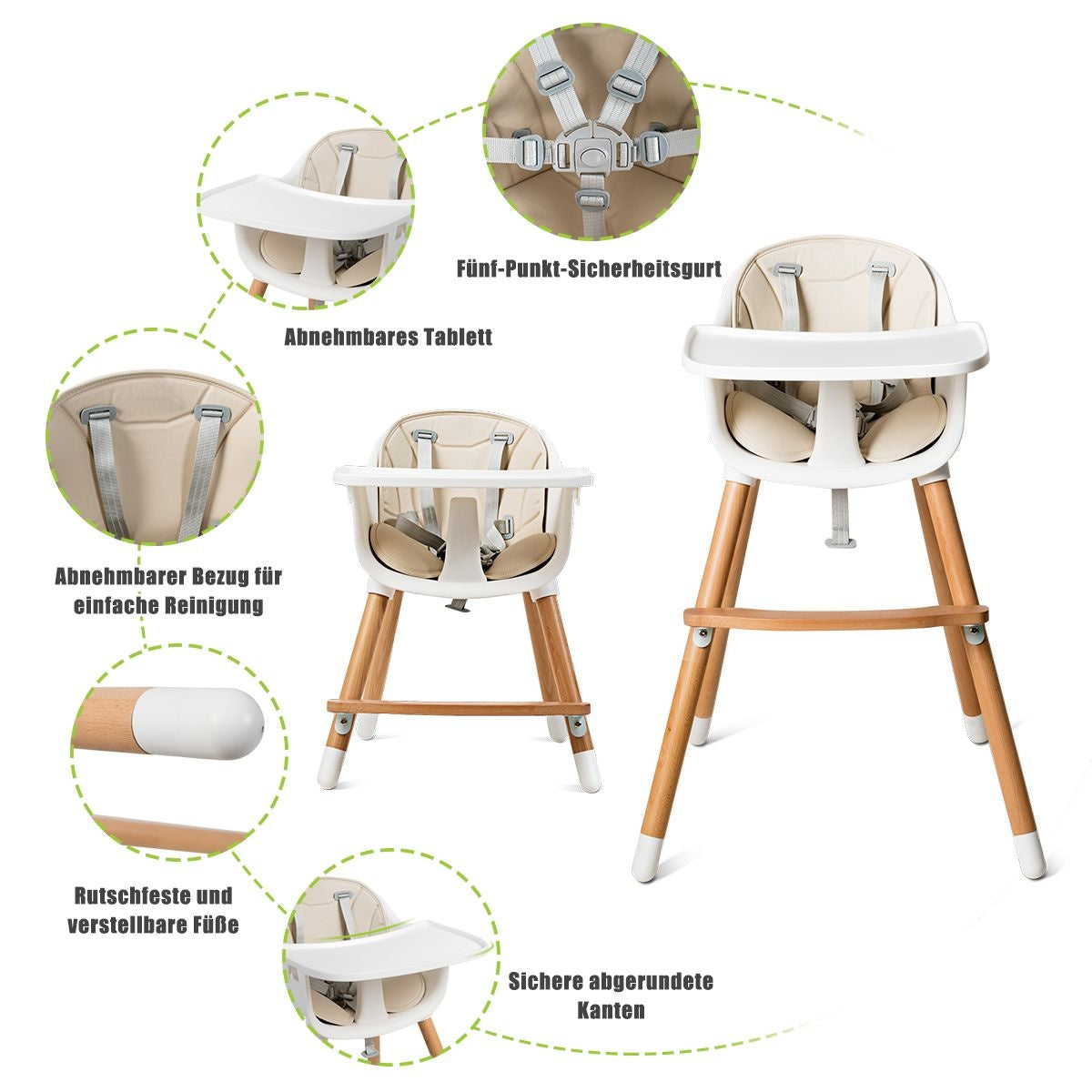 Coast 2-in-1 kinderstoel - hoge kinderstoel - hout - verstelbaar 57 x 57 x 83 cm - crème wit + naturel