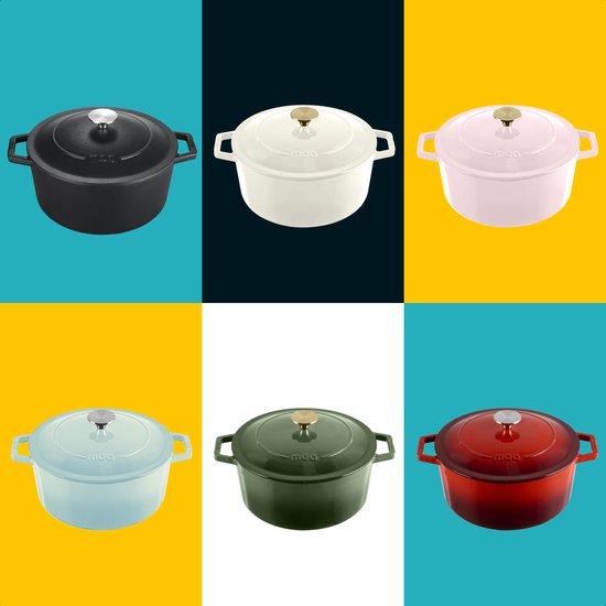 MOA Gietijzeren Braadpan - 5,7L Stoofpot - Voor Alle Warmtebronnen incl. Inductie - Met Deksel - Ø 26cm - Anti-Aanbaklaag - BPA-Vrij - Lila