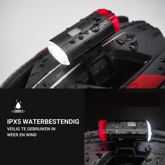 Helmlamp LED Fietsverlichting - Helm Voorlicht & Achterlicht - USB Oplaadbaar, Waterdicht Fietslampje, Zwart