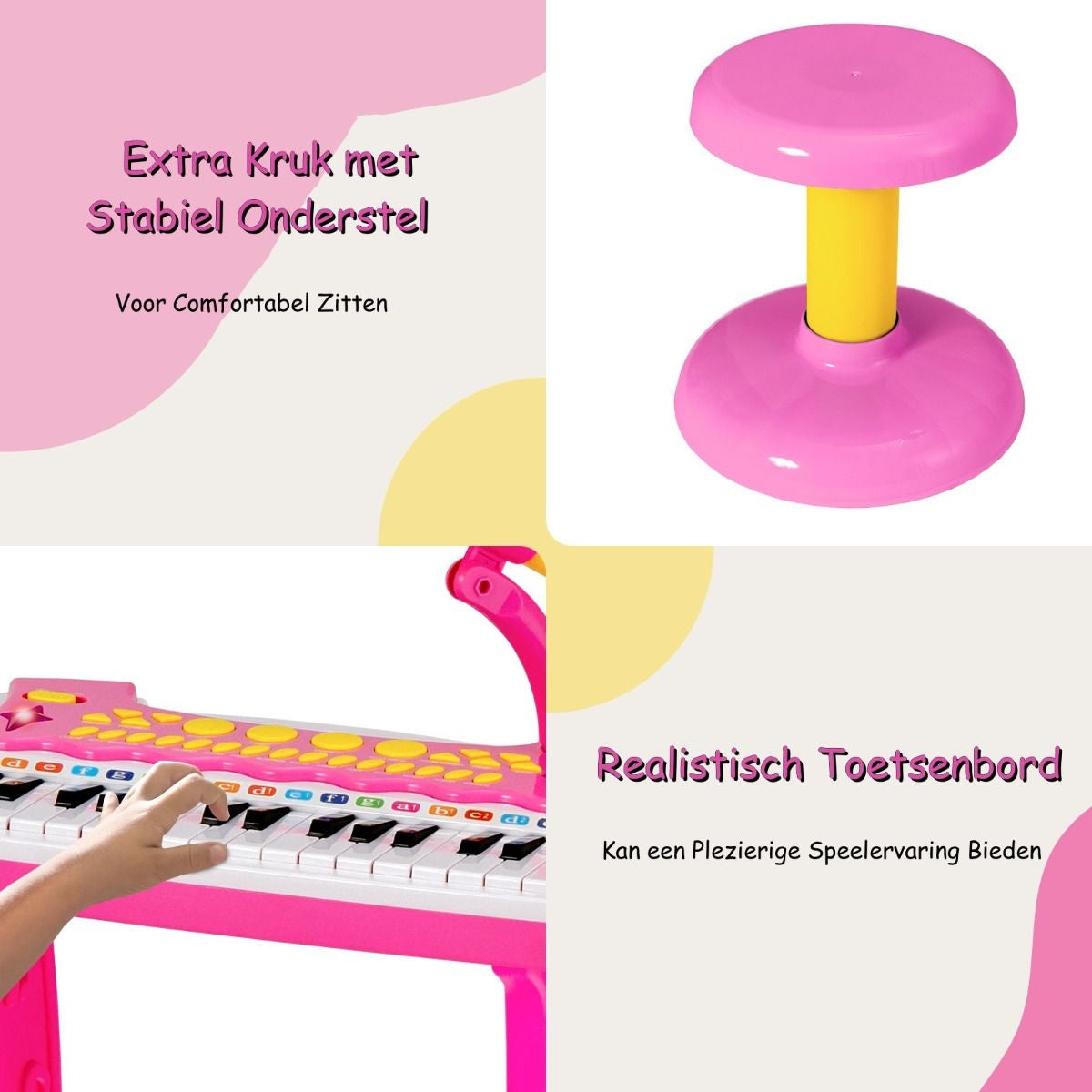 Coast Speelgoedpiano met Krukje & Microfoon - Roze - 45 x 23 x 45 cm