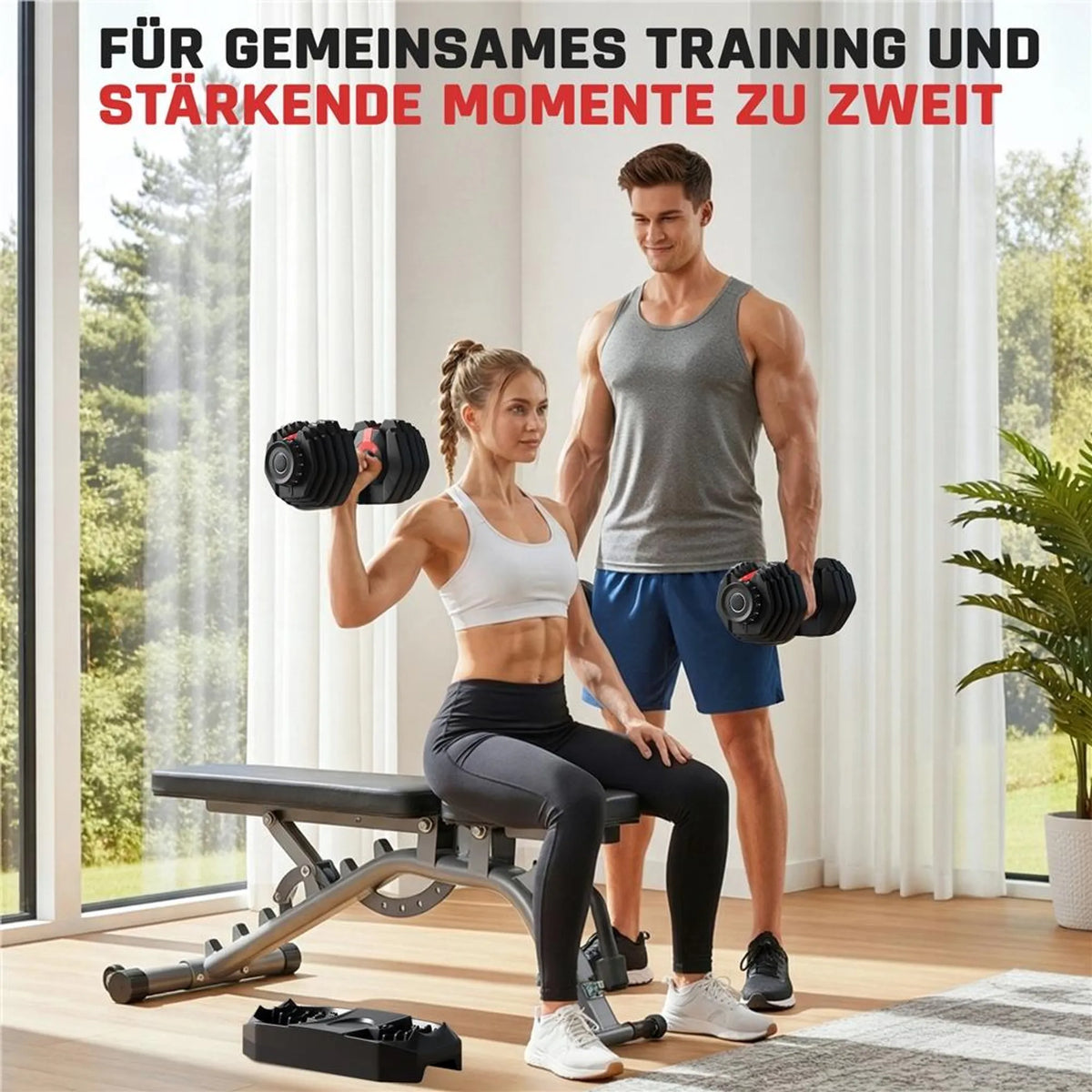 Yaheetech Verstelbare Dumbbellset 2,5-24 kg - 15-in-1 Snelinstelling - Zwart/Rood - 42x21,5x22 cm