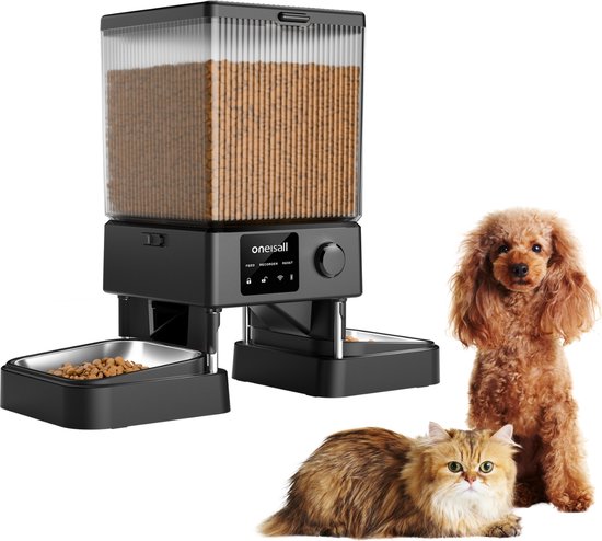 Oneisall Automatische voerbak PFD-002 - Automatische Voerbak - Voerautomaat dispenser - Draadloos - Kat en hond - Droogvoer - Nauwkeurige Portiecontrole - 5L Reservoir - Zonder Wifi - Geschikt voor 2 Katten