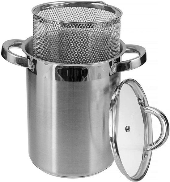 Roestvrijstalen Aspergepan met Inzetmandje – 4,2L – Geschikt voor Inductie & Alle Warmtebronnen – Ook als Friteuse te gebruiken!