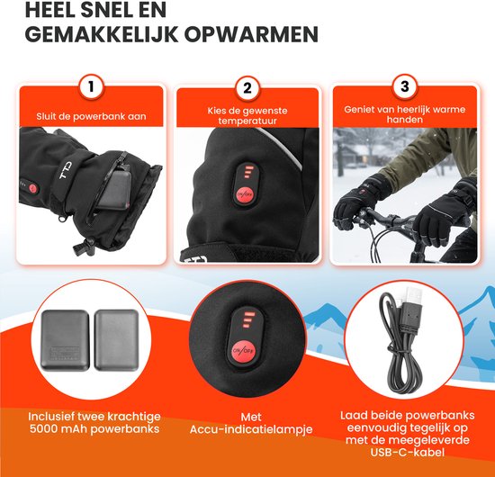 TTD® Verwarmde Handschoenen Deluxe L - PU Leer - Handschoenen met Verwarming
