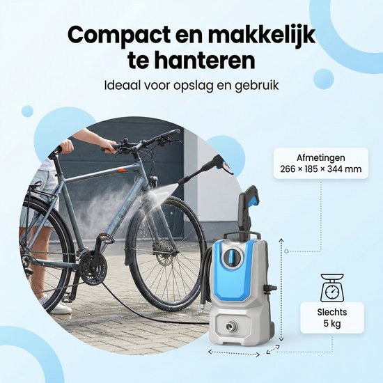 Lugia Jet+ Hogedrukreiniger 1300W – 90 Bar – Compact & Krachtig – Inclusief Spuitpistool en Zeepfles – Voor Auto, Terras en Tuin