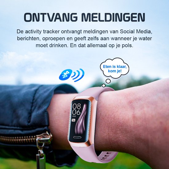 Otiume Activity Tracker HR - Smartwatch Sporthorloge met Stappenteller en Hartslagmeter - Fitness Tracker met Bloeddrukmeter - Roze - Dames, Heren & Kinderen