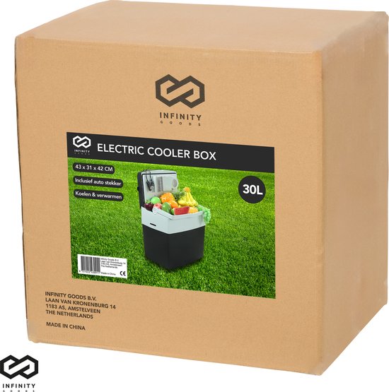 Infinity Goods - Elektrische Koelbox - 30L - Coolbox - 12V en 230V - Frigobox - Koelen en Verwarmen - Zwart
