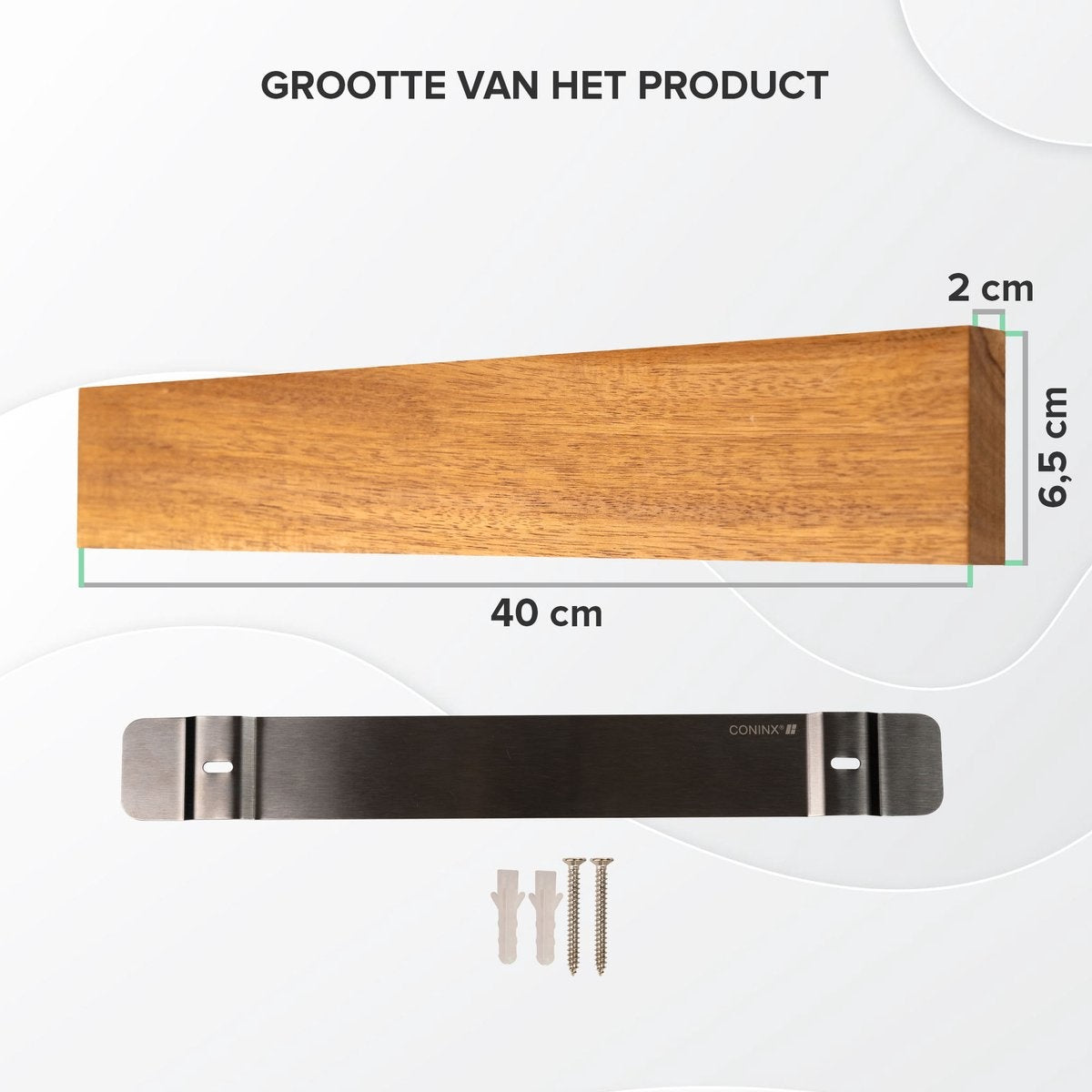 Grote Messenmagneet 40CM - Houten Messenhouder Magnetisch - Schroefbevestiging - Acacia Magnetisch Messenblok van Coninx - voor 6 tot 9 Keukenmessen