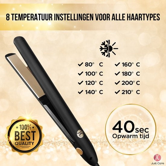 JC Stijltang met Luxe Opbergetui - Stijltangen - Keramische Coating - Zwart / Goud