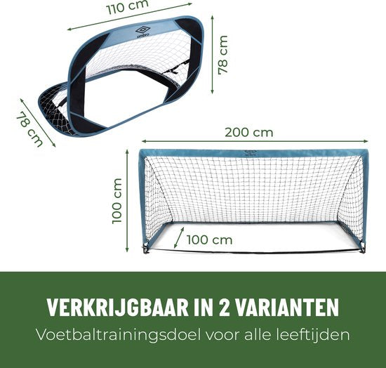Umbro Voetbaldoel - Voetbal Goal 200 x 100 x 100 cm - Voetbalgoal Groot 1.5KG - Makkelijk te Verplaatsen - Buitenspeelgoed voor Kinderen en Volwassenen - Voetbal Training Doel - Metaal - Blauw