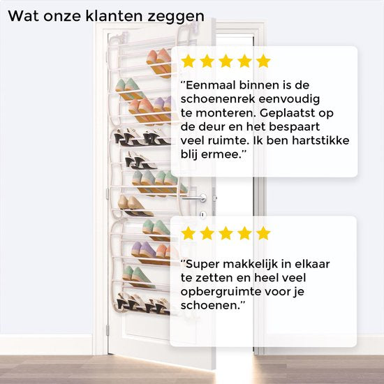 Happy Goods - XXL Schoenenrek - 40 paar Schoenen - Opbergrek - Stompe en Opdekdeur - Schoenenkast - Hangend schoenenrek - metaal - Hangende opberger - Schoenen opbergsysteem - Schoenenkast - Wit - Kunststof - 12 lagen - sneakers - Organizer