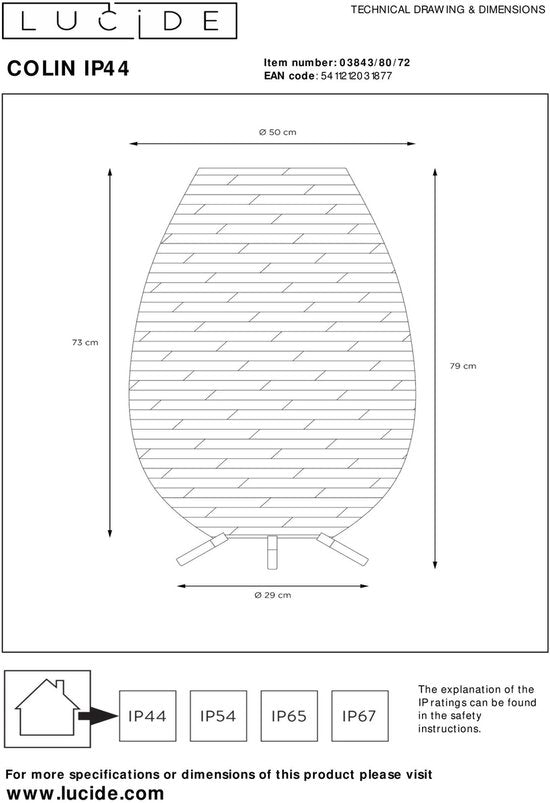 Lucide COLIN IP44 - Oplaadbare Vloerlamp Binnen/Buiten - Accu/Batterij - LED 3 StepDim - 1x3W 3000K - IP44 - Naturel