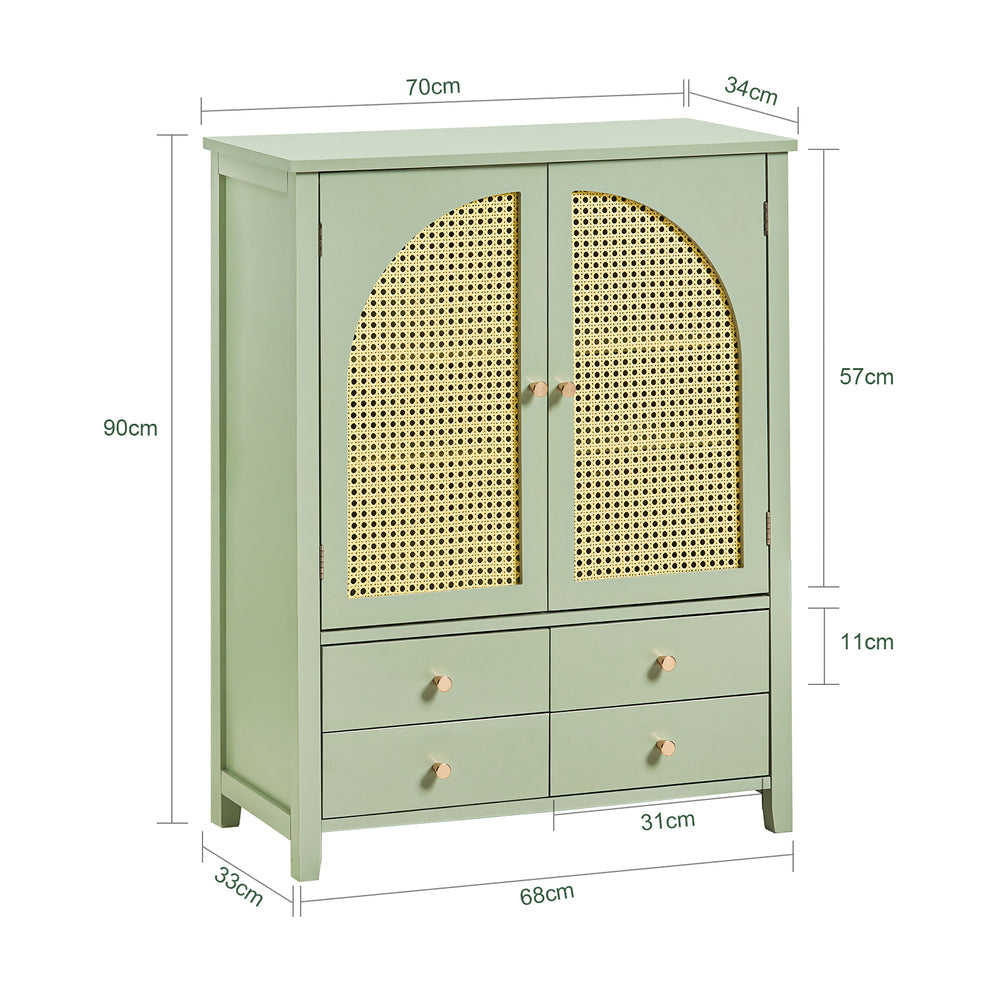 SoBuy® FSB72-GR Schoenenkast - Met 4 Lades En 2 Deuren In Ploy Rattan - 70 x 34 x 90 cm