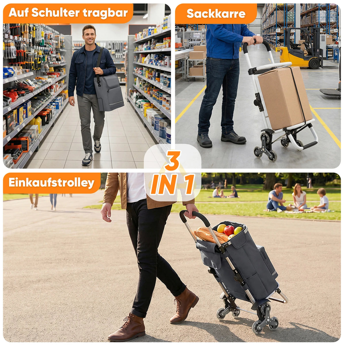 Sekey Boodschappentrolley met Traploopfunctie 60L Grijs 36 x 42 x 98 cm