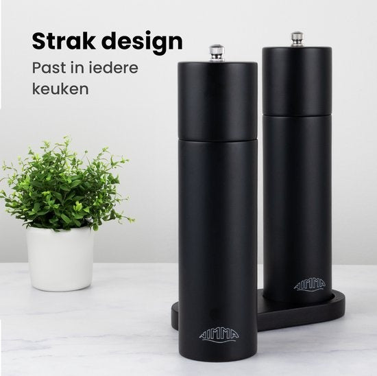 Nimma® Peper en Zoutmolen Set - Incl Navul Lepel - Verstelbare Maalgraad - Duurzaam Acacia Hout - Zwart