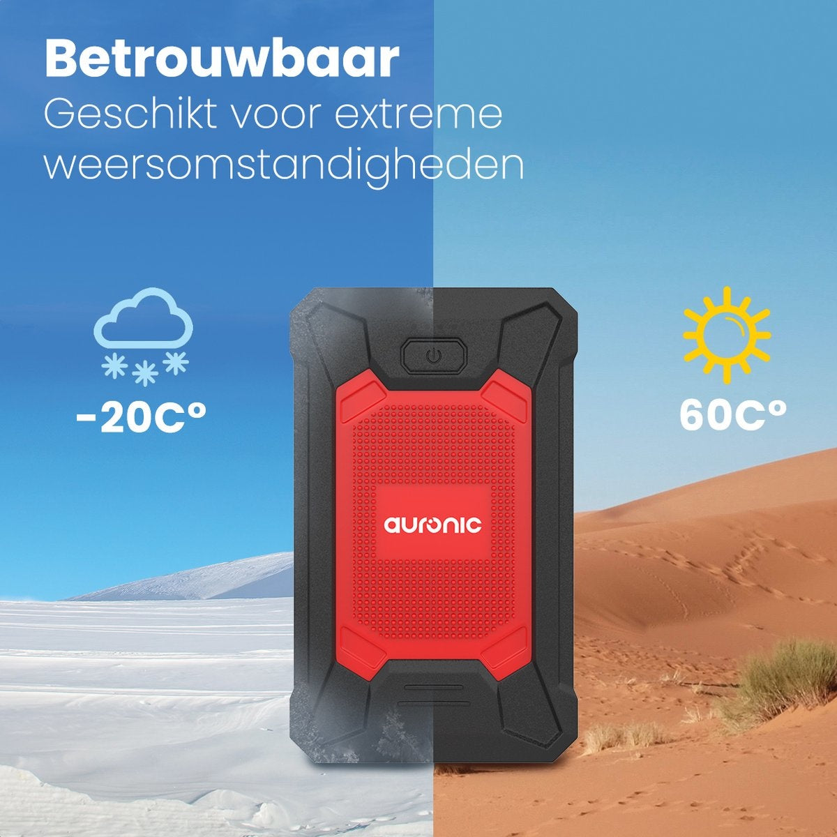 Auronic 12V Jumpstarter voor Auto u2013 600A / 7.200 mAh u2013 4-in-1 starthulp u2013 Incl. tas - Rood/Zwart