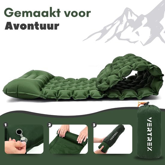 Vertrex Inflate-X1 Slaapmat met Ingebouwde Pomp - Luchtbed - 1 Persoons - Mosgroen