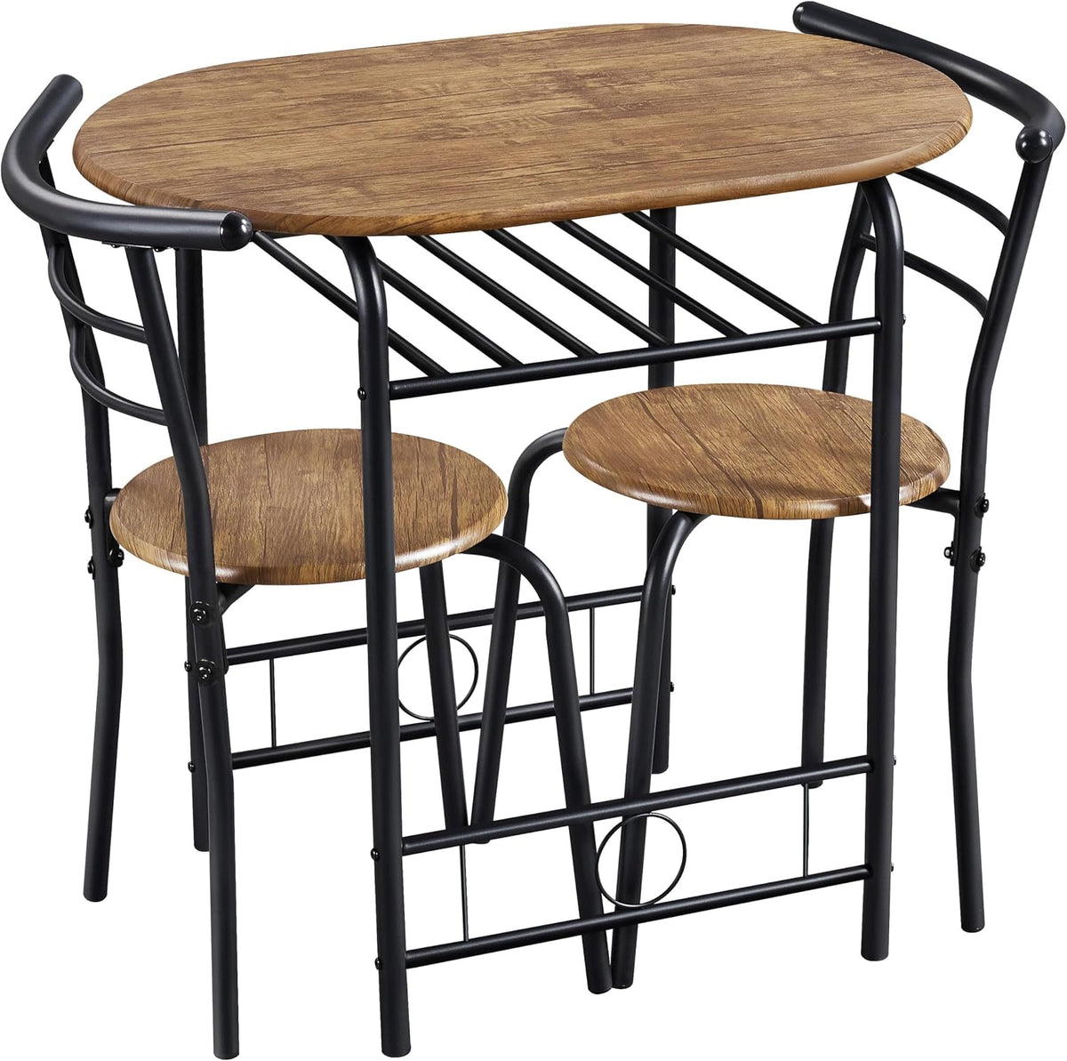 Yaheetech Eettafelset voor 2 Personen - Tafel 80 x 53 x 75,5 cm met 2 Stoelen - Met Opbergplank - Bruin
