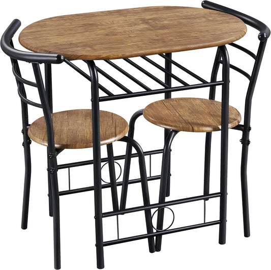 Yaheetech Eettafelset voor 2 Personen - Tafel 80 x 53 x 75,5 cm met 2 Stoelen - Met Opbergplank - Bruin