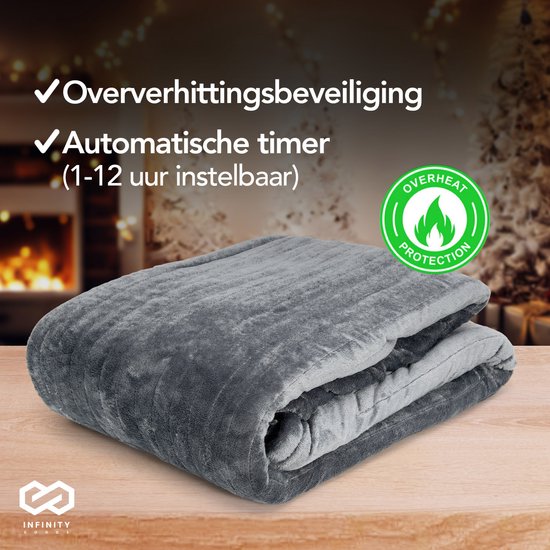 Infinity Goods Elektrische Deken - Warmtedeken - 2-Persoons - 180 x 160 cm - Met Timer - Bovendeken - Fleece - Antraciet