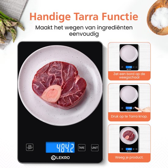 Digitale Precisie Keukenweegschaal – Weegschaal Keuken - 1gr-15kg – Tarra Functie - Zwart